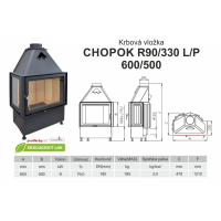 Krbová vložka KOBOK CHOPOK R90x330 600 500 - Rohová - Dvoje dveře - Levá
