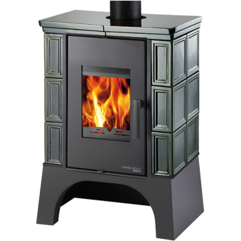 HAAS + SOHN - EBOLI AL II s výměníkem + vychl. smyčka, kachle zelená, podstavec černý