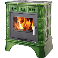 MATERA s výměníkem, černá, kachle zelená