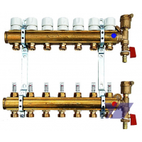 Rozdělovač BIANCHI C342-2 pro podlahové vytápění, mosazný - 154mm